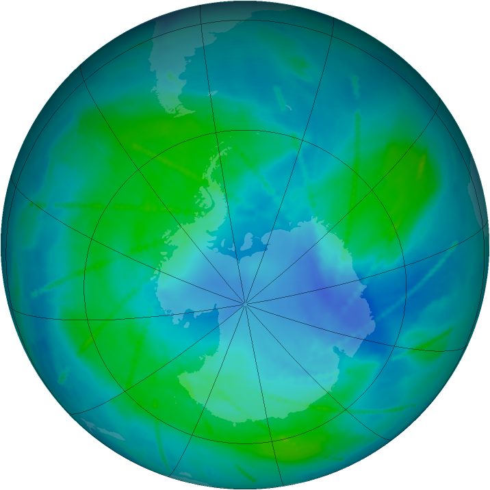 Antarctic ozone map for 15 February 2011